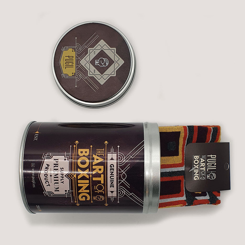 Calcetín Art Deco By Pugil en gris con lata regalo